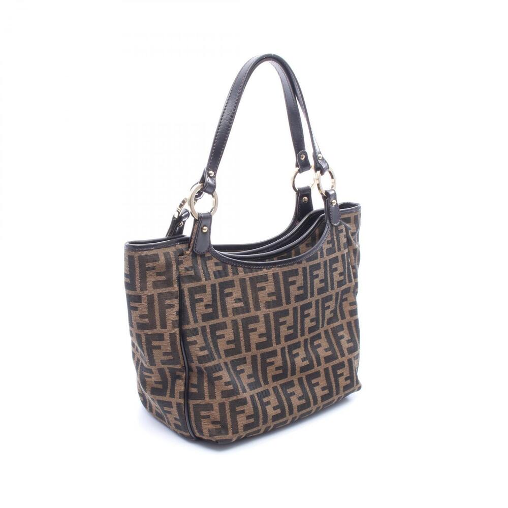 Fendi Leather Zucca Canvas Brown Bag Shoulder Brown